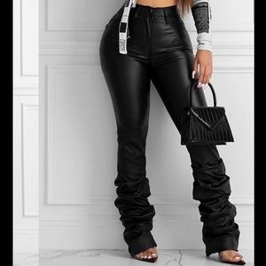 Trendy Stacked Leather Pants *high waisted*
